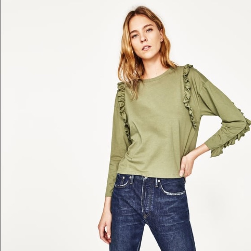 Zara Long Sleeved Ruffle Tee